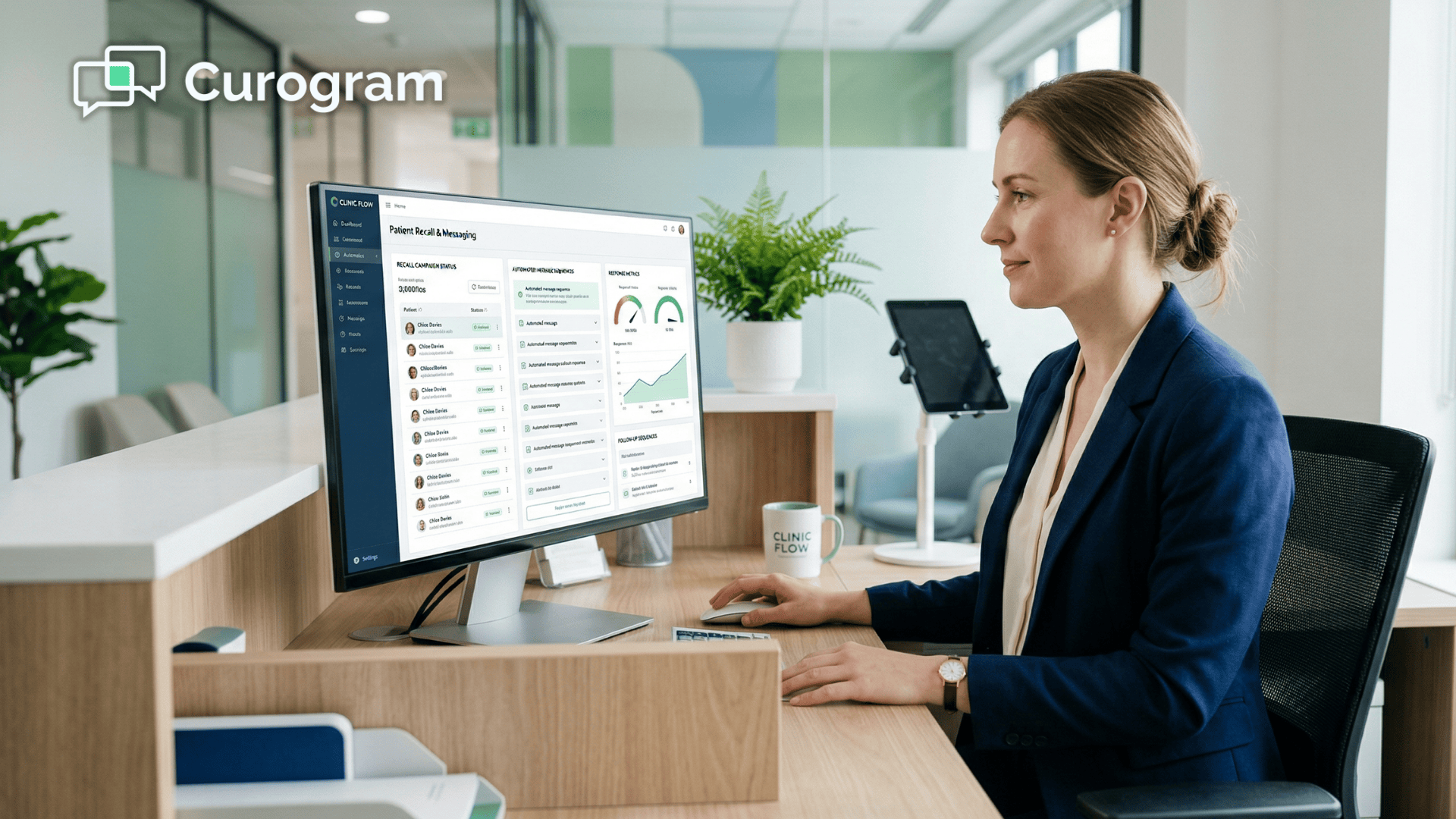 Front desk staff managing automated patient recall campaigns on NextGen dashboard