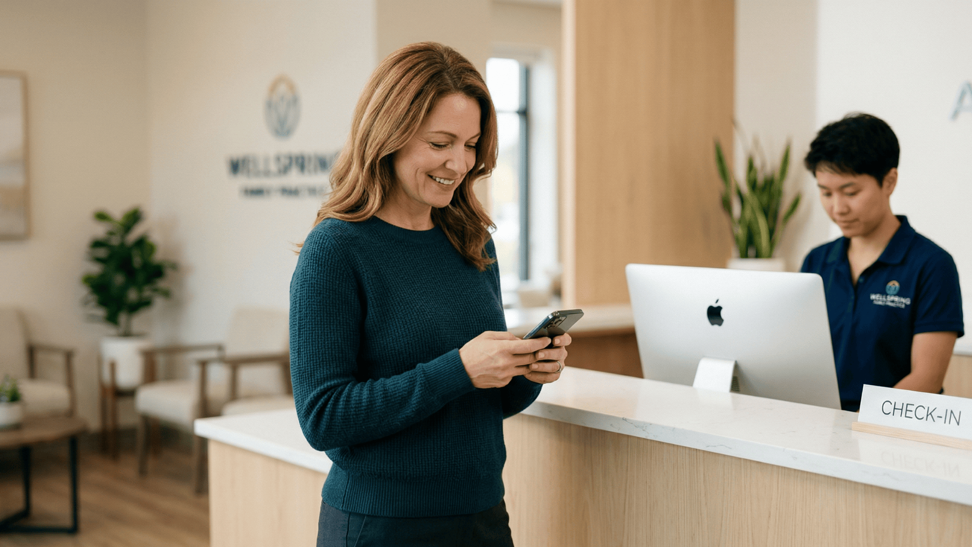 Patient receiving automated recall text from medical office on smartphone