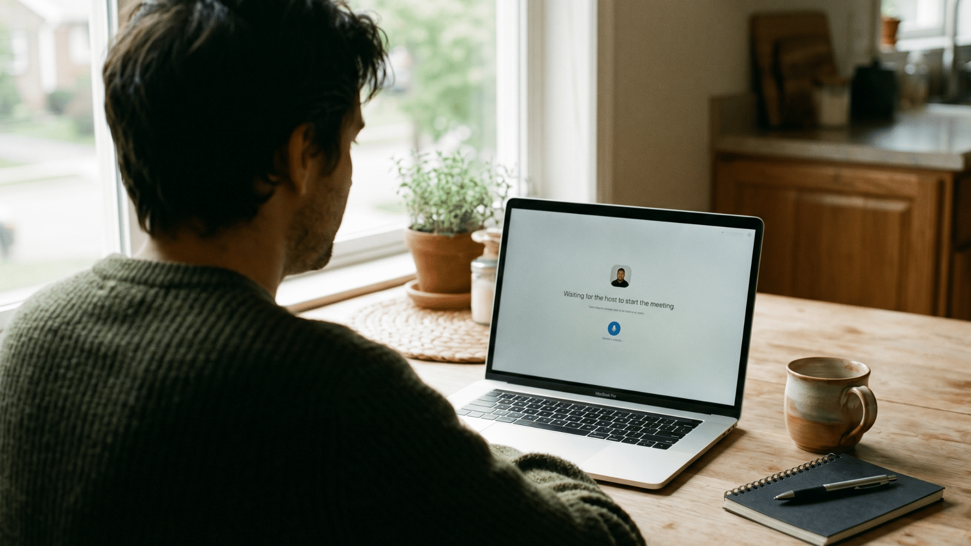 Client at home joining a no-download Notenetic telehealth session on a laptop