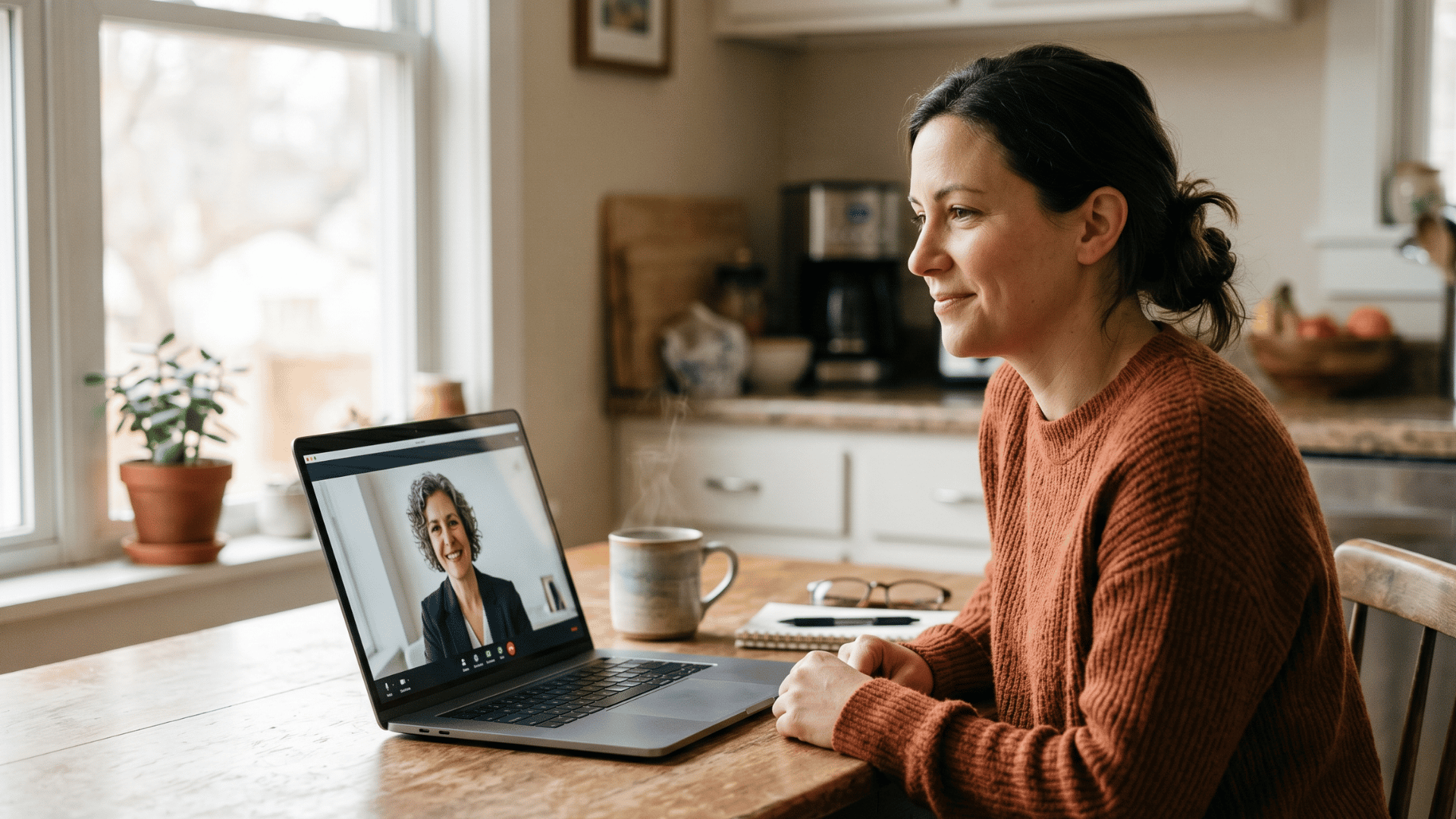 Client joining a behavioral health telehealth session at home on a laptop