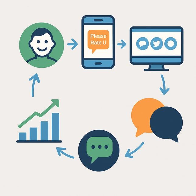 An infographic showing the 5-step cycle of the online review process, a key part of strategic review management.