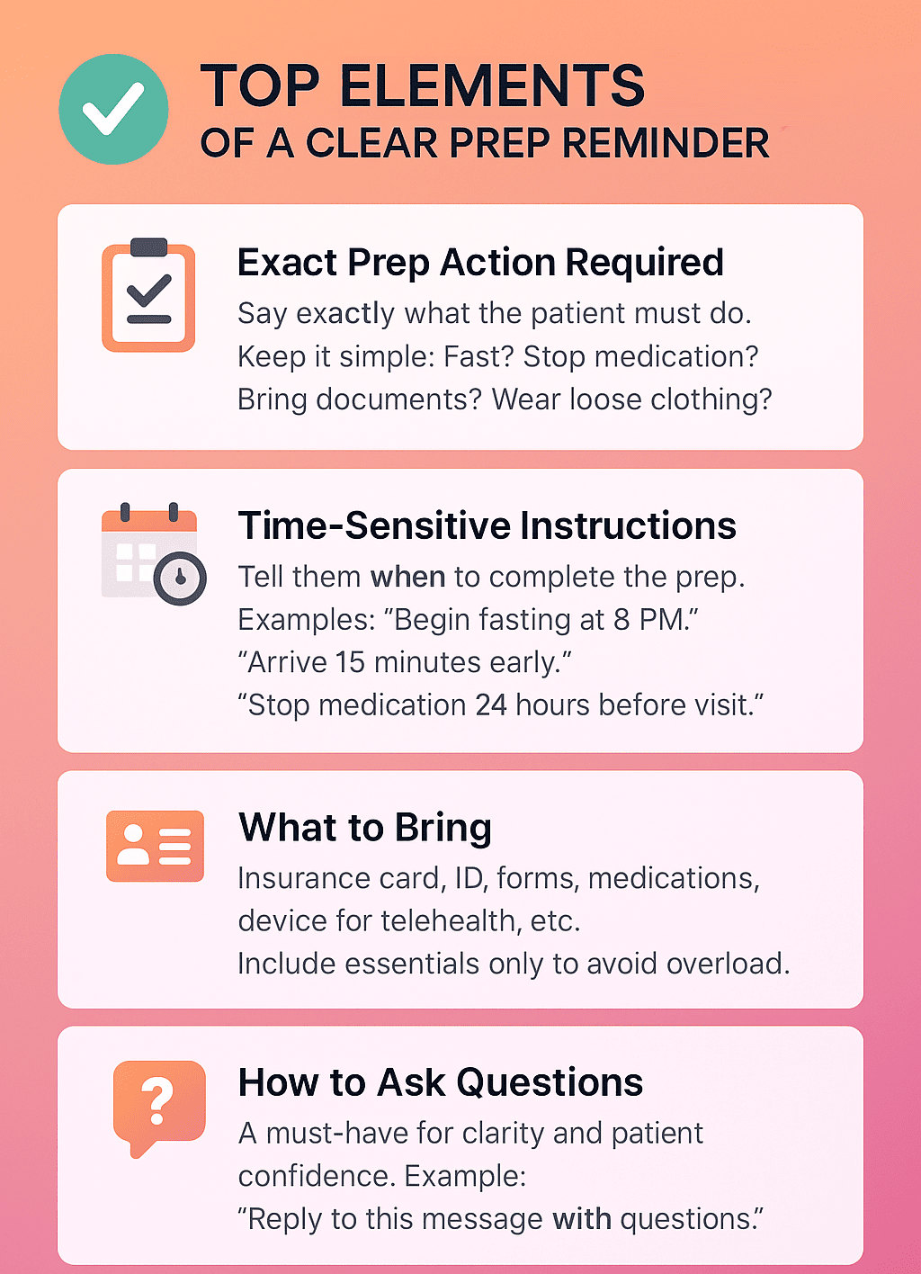 What every prep reminder must include