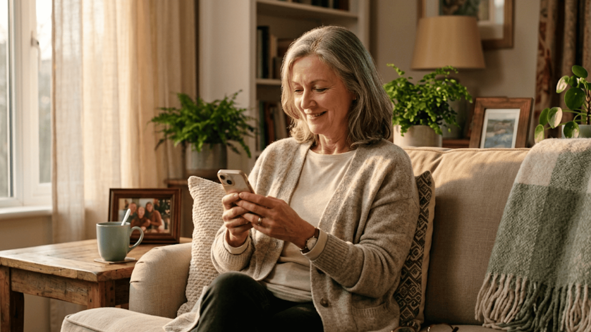 Senior woman receiving automated post-visit review request from her oncology practice