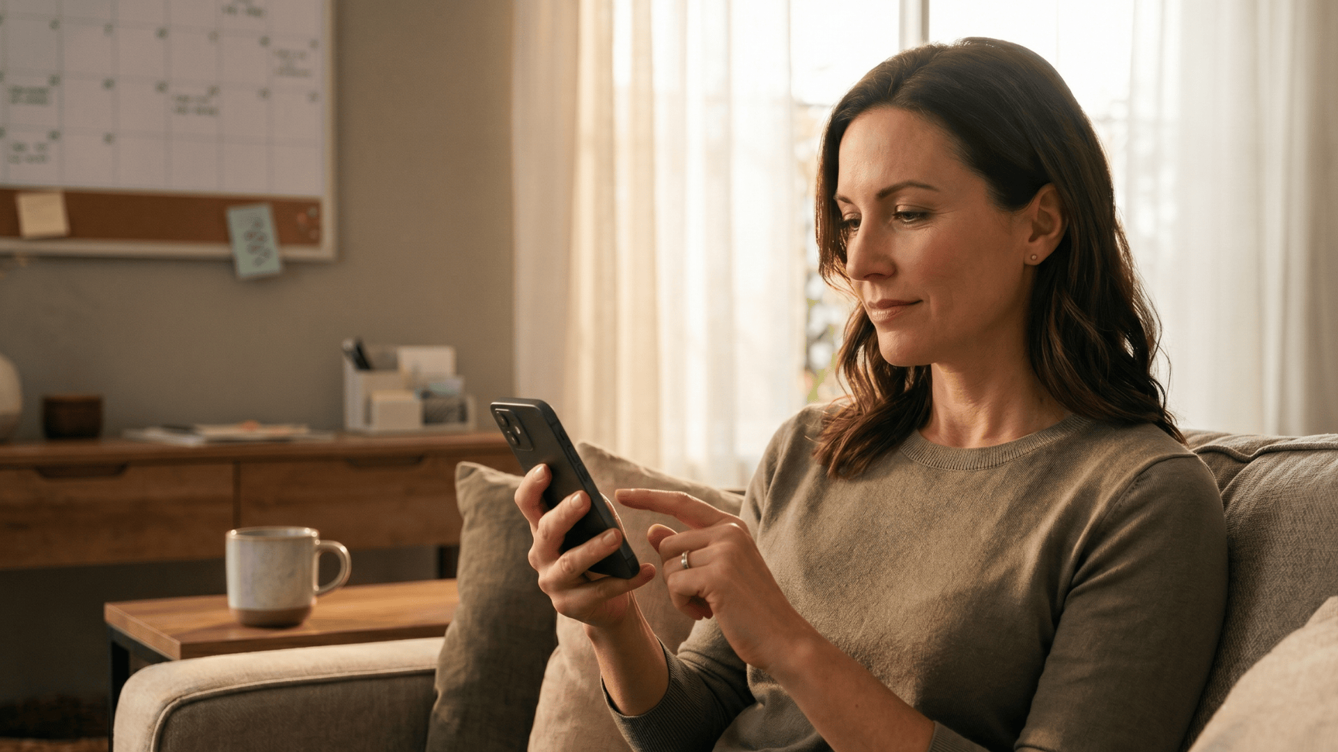 Patient confirming her appointment via SMS reminder on her phone from home