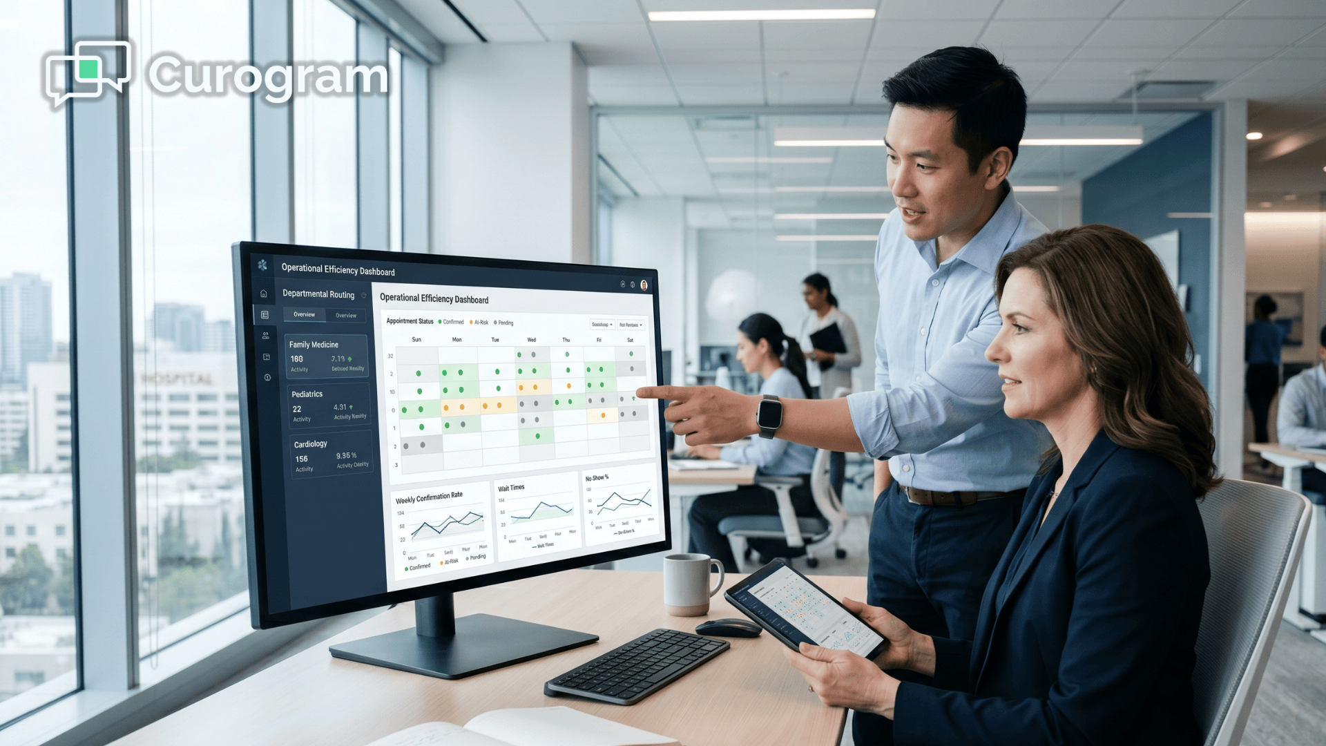 Healthcare IT team reviewing Oracle Health appointment reminder dashboard on monitor