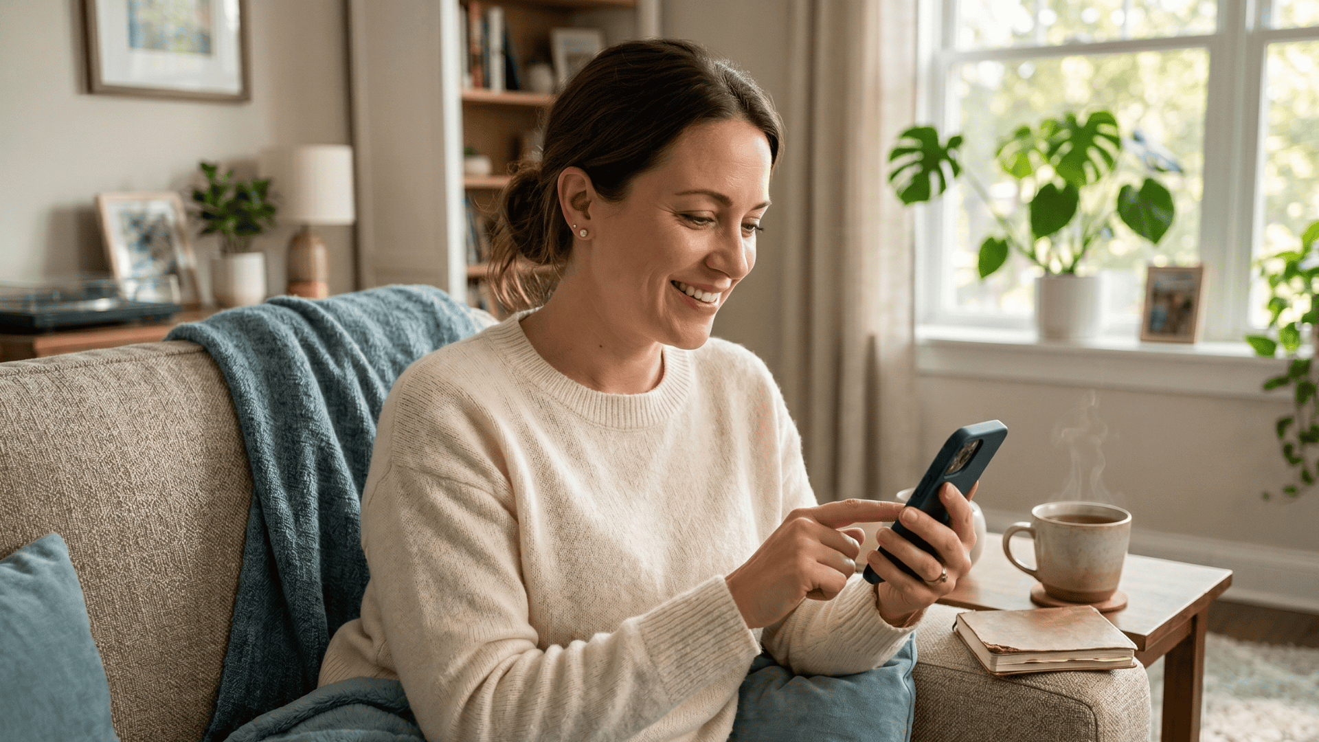Patient confirming a medical appointment via HIPAA-compliant 2-way texting from her phone at home.
