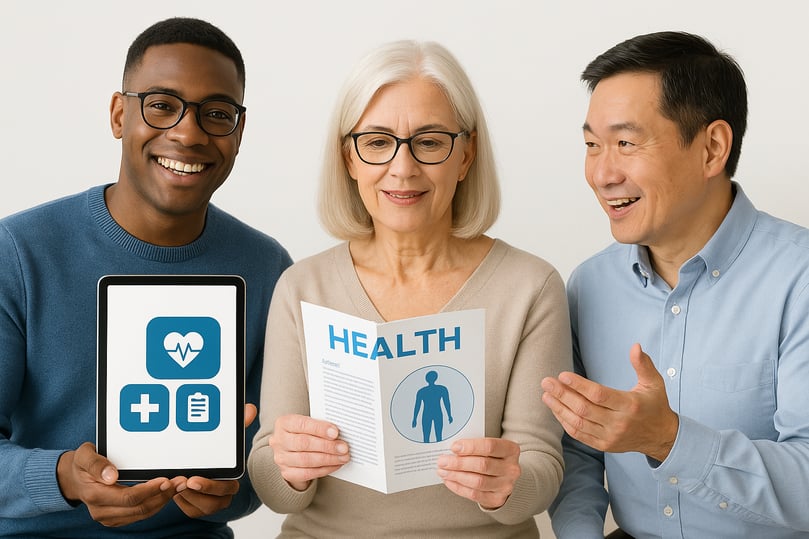 Diverse group of empowered individuals learning about their health, illustrating the core concepts of **what is patient engagement** and how to **improve patient engagement**.