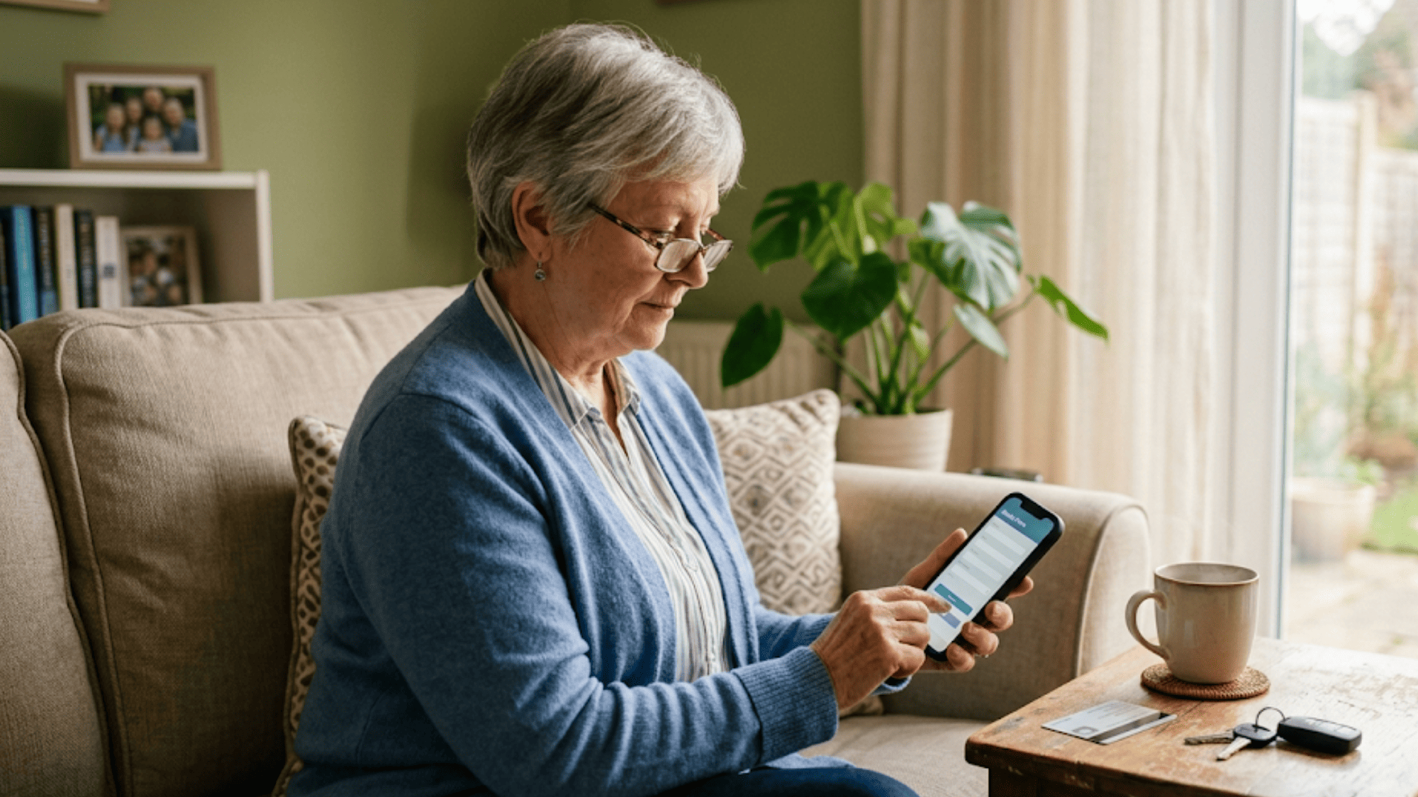 Senior patient using a text-link mobile intake form on her phone