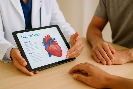 Healthcare provider and patient collaboratively reviewing personalized educational material, demonstrating effective patient engagement strategies for improving patient engagement.