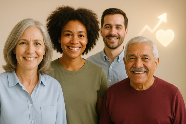Diverse group of healthy, engaged patients, illustrating why is patient engagement important for positive outcomes and effective patient engagement strategies healthcare.