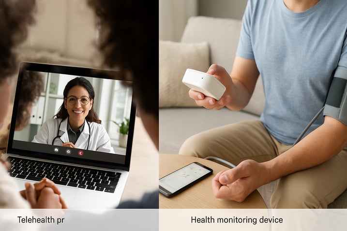 Telehealth consultation and remote health monitoring in action, examples of effective **patient engagement strategies** and **patient engagement solutions** to **increase patient engagement**.