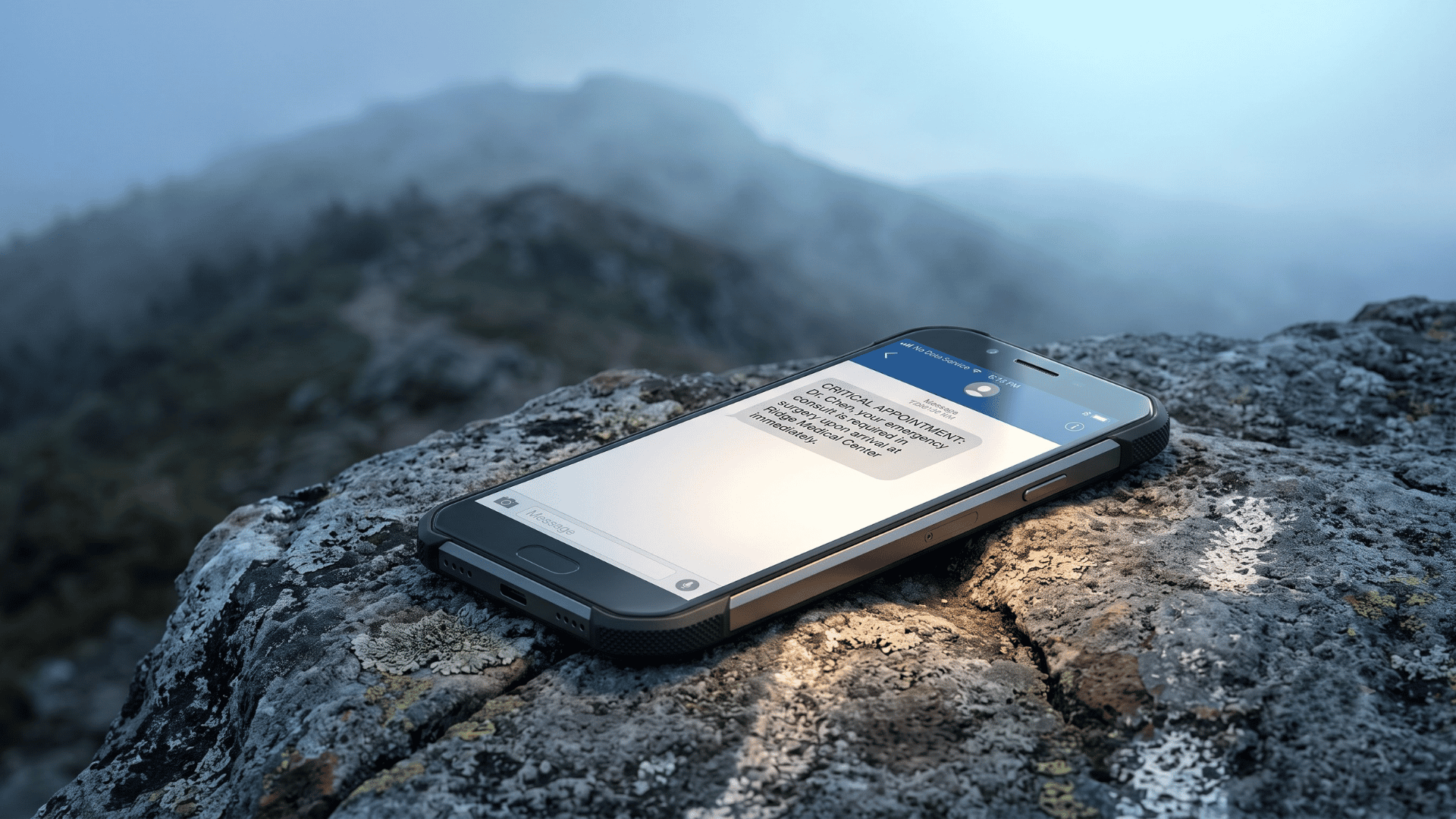 Smartphone getting a critical SMS alert in a remote low-signal area RCS cannot reach