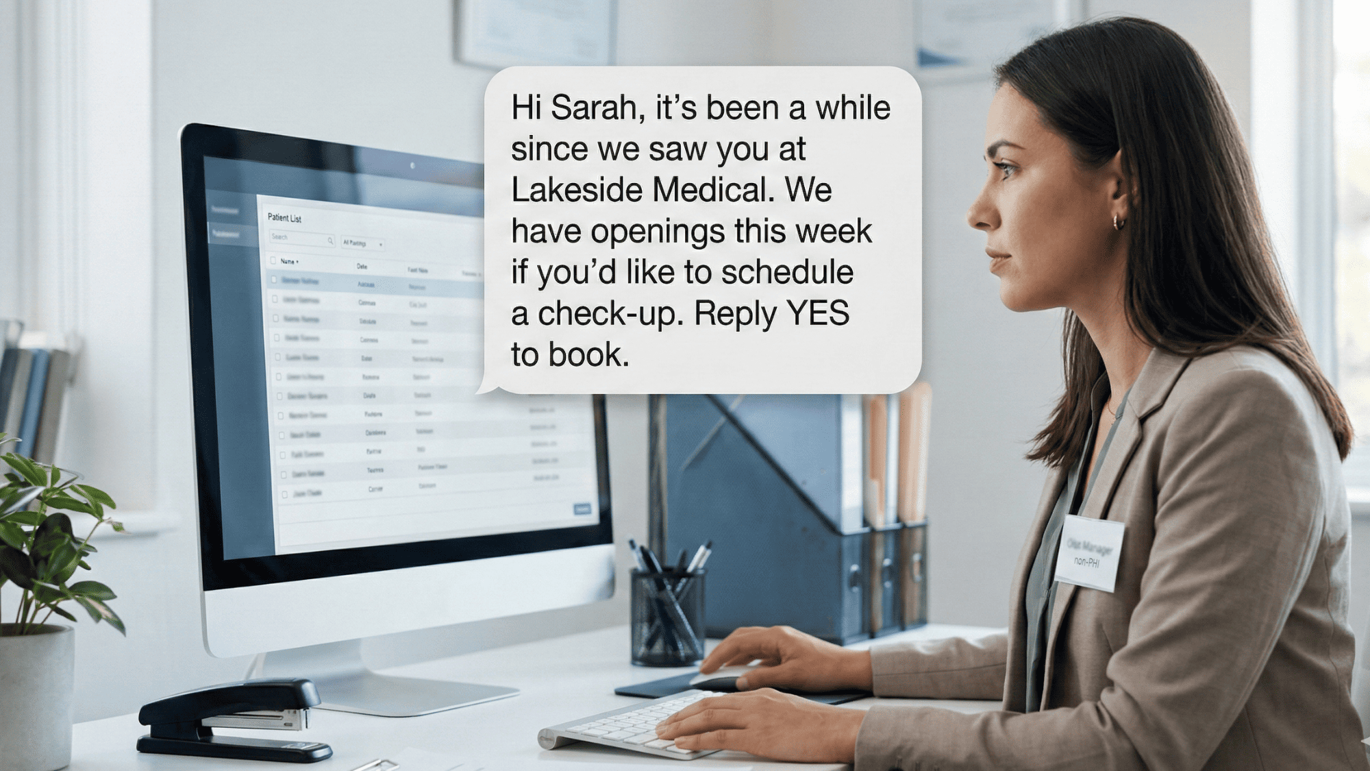 Office manager sending a patient reactivation text message through Curogram's dashboard