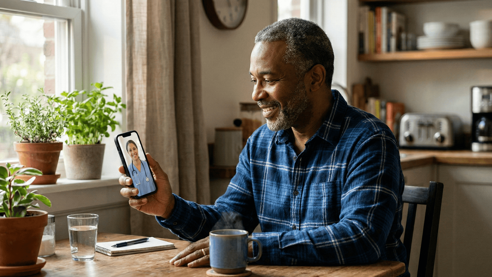 Patient joining a telehealth video visit from home with one tap on their smartphone