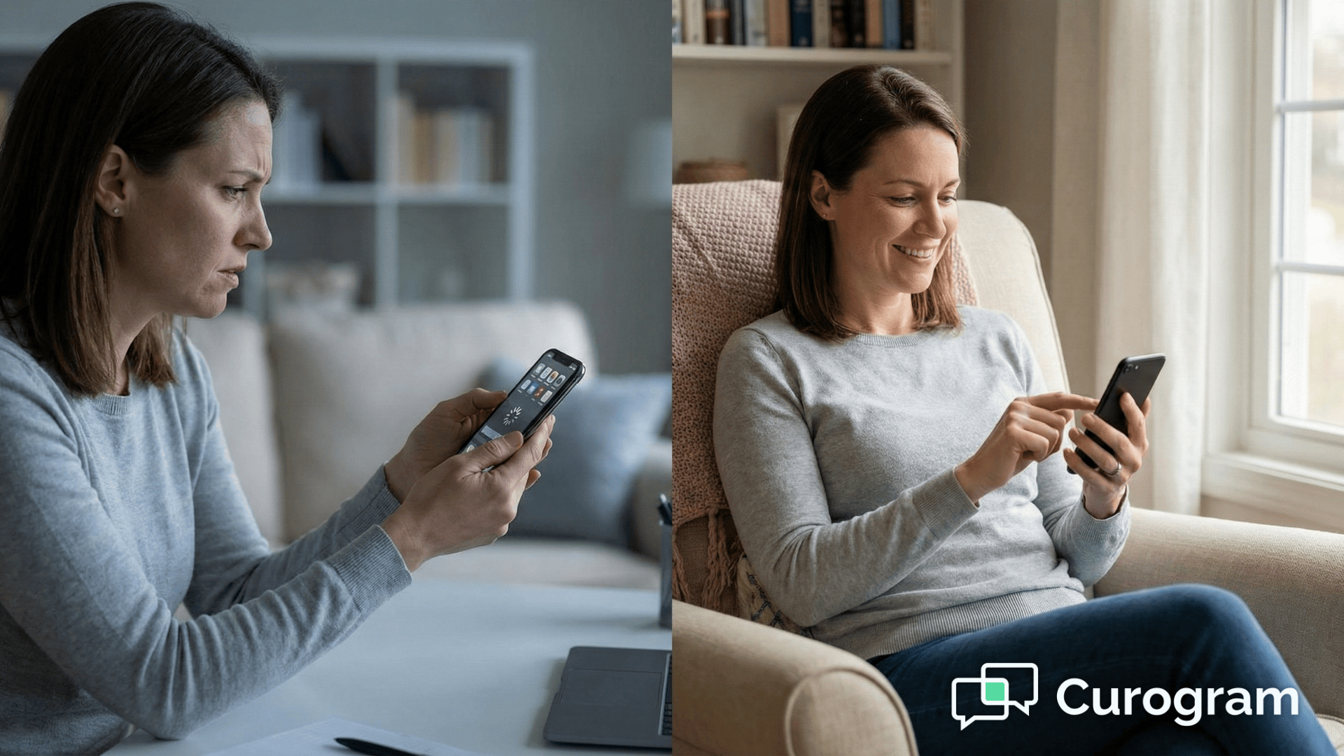 Woman accessing browser-based telehealth video visit without app download