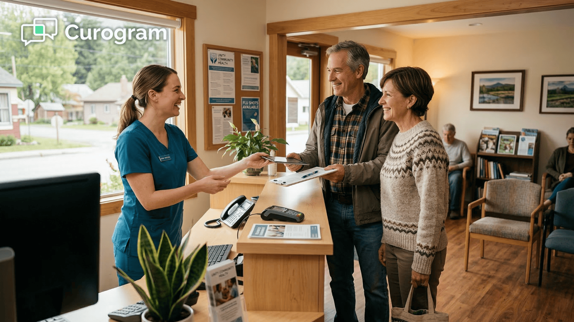 Front desk staff welcoming patients at a rural health clinic