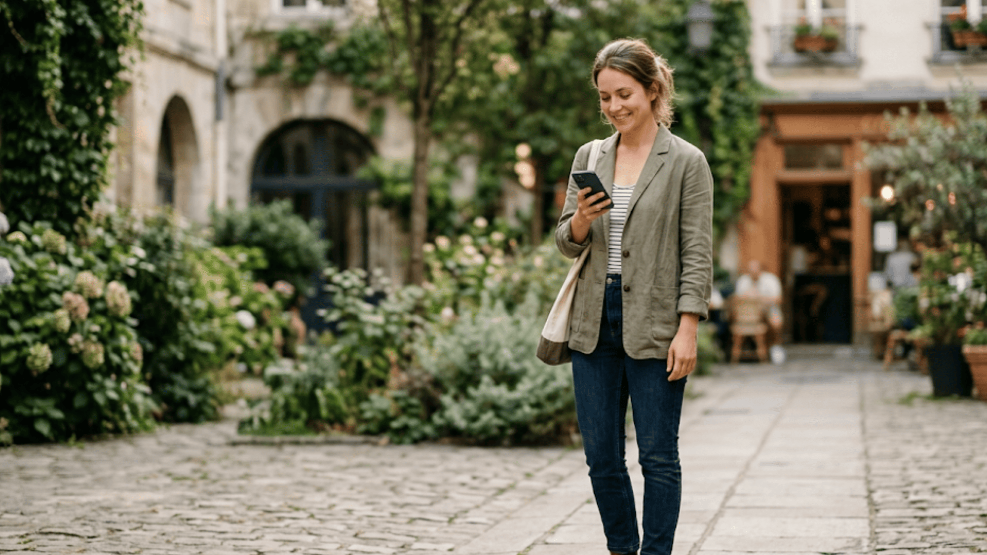 Relaxed client on her phone after leaving the clinic
