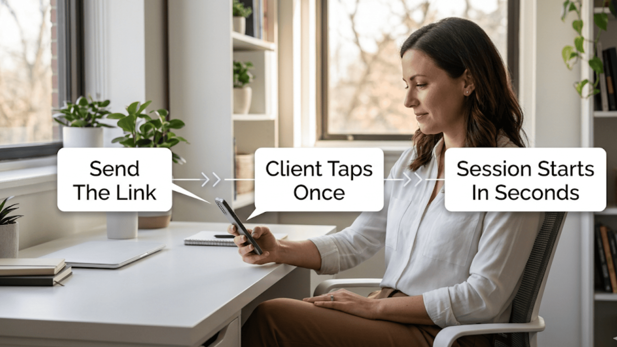 Behavioral health provider launching an SMS video session in three simple steps alongside Sigmund AURA