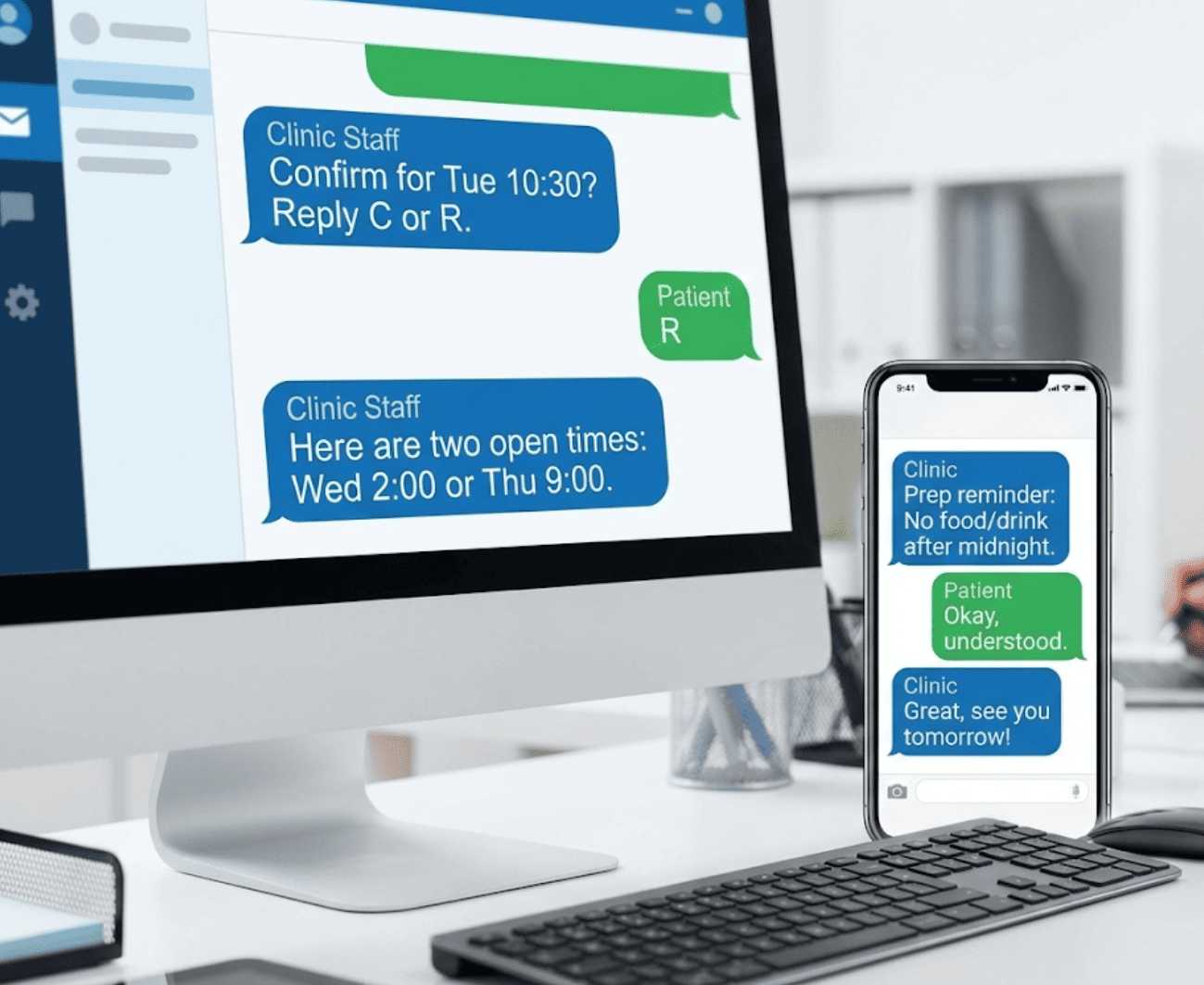 Two-way patient texting workflow for appointment confirmation and scheduling