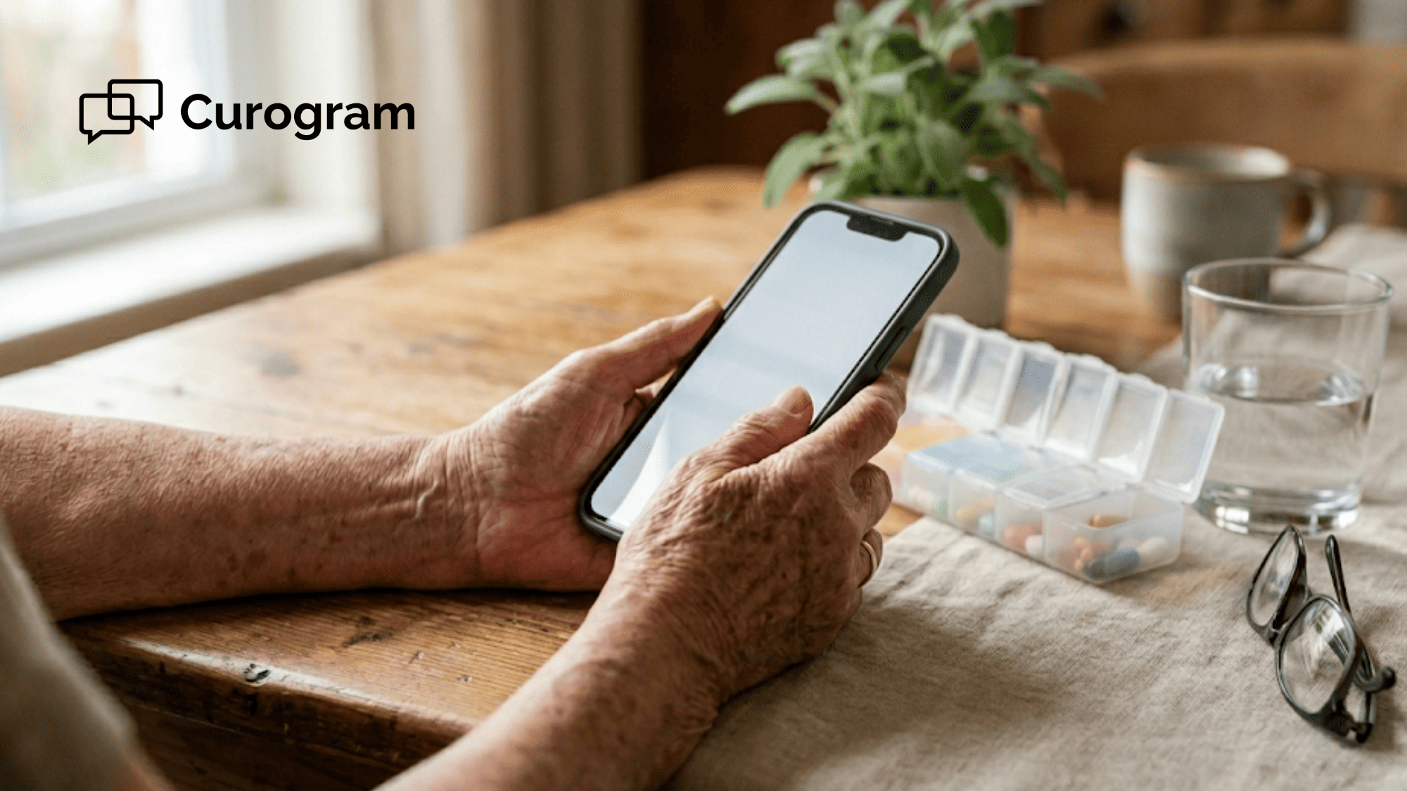 Close-up of a senior patient checking an SMS prep reminder on her phone