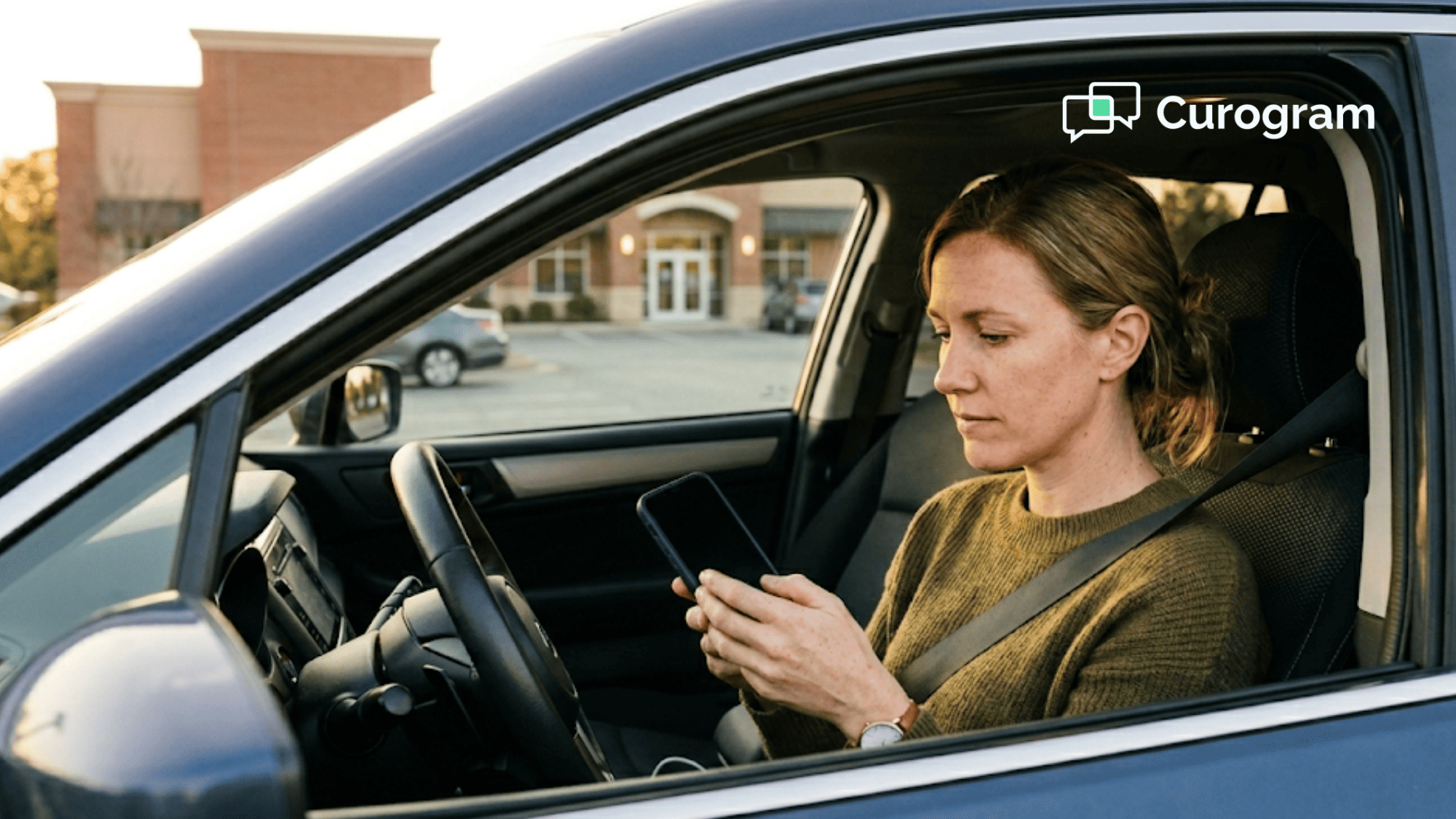 Prospective client sitting in a parked car checking their phone
