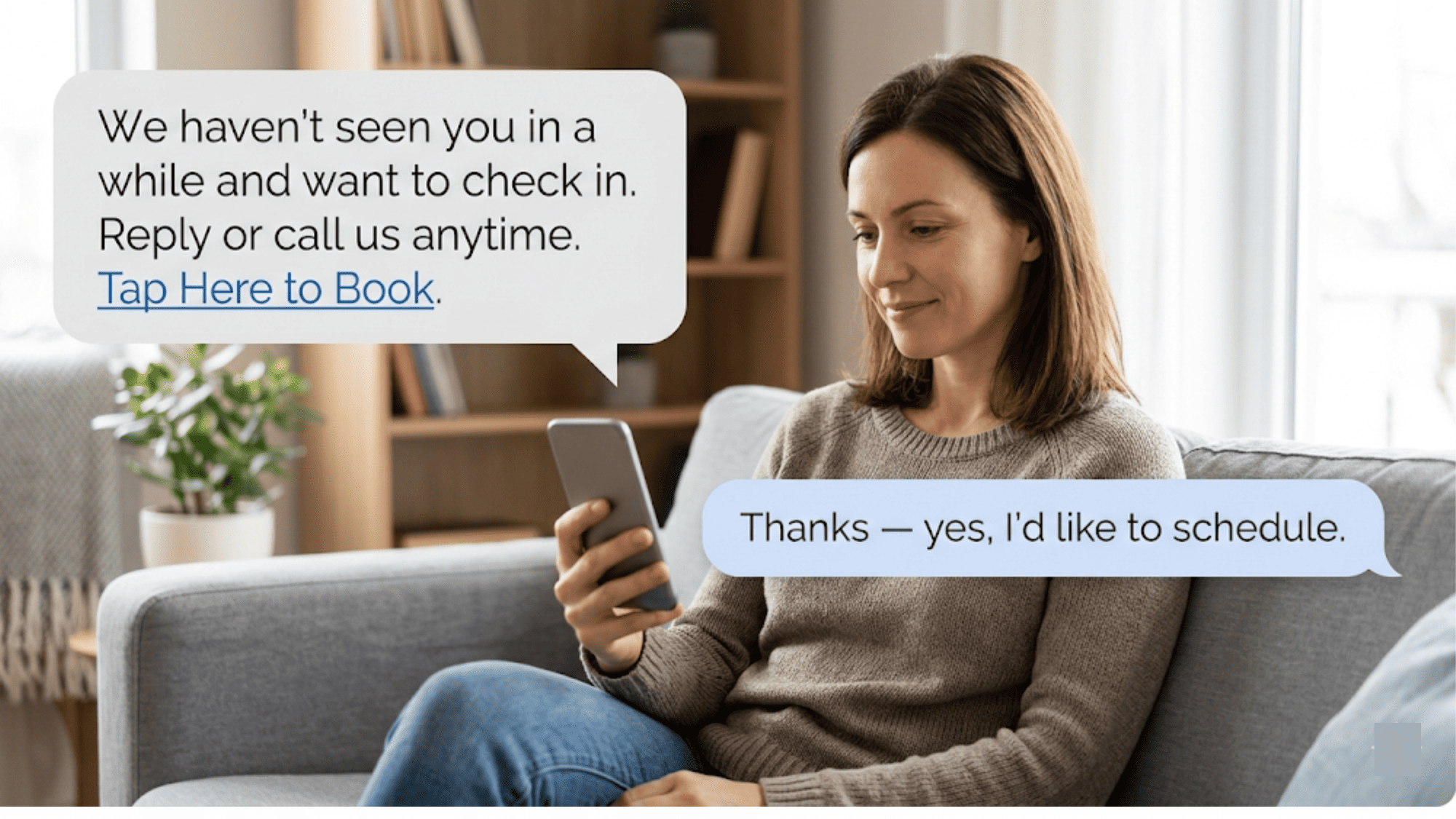Behavioral health client receiving a compliant recall text message at home