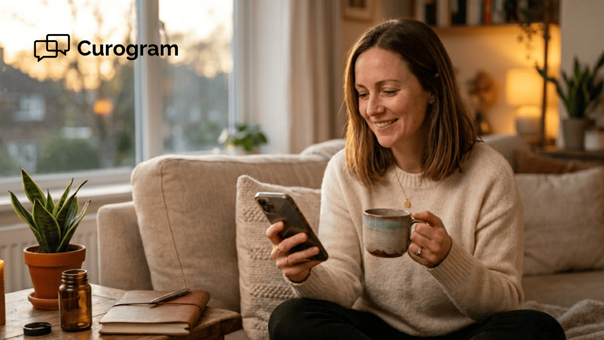 DPC patient relaxed at home reading a HIPAA-safe text reply