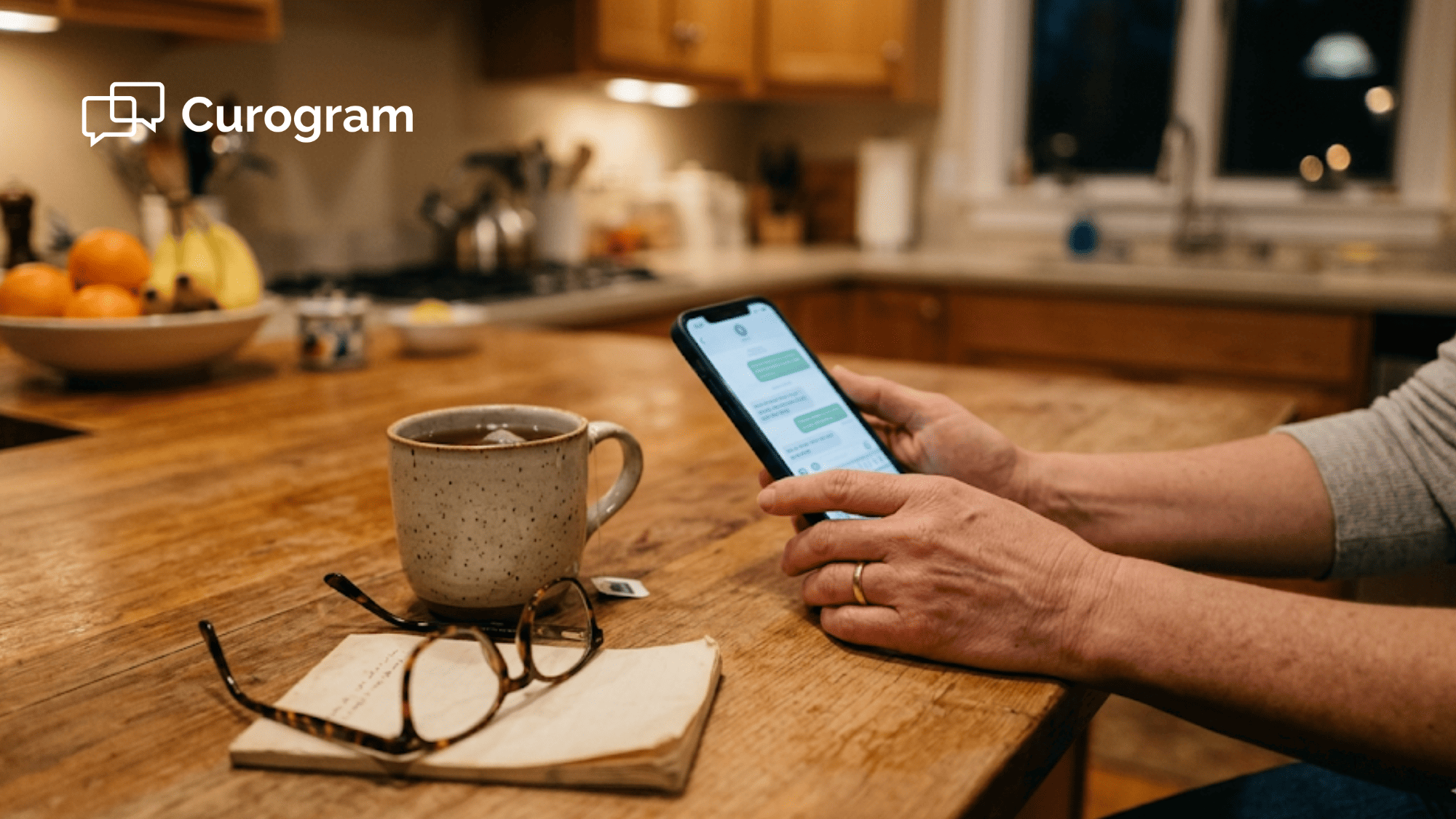 Patient texting their DrChrono doctor from home at night using their phone