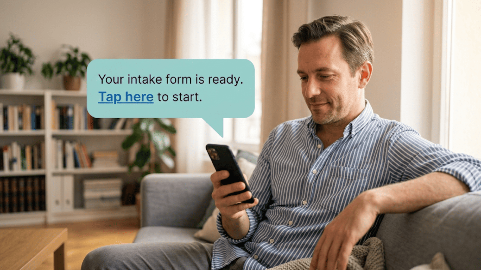 Client tapping a texted intake form link