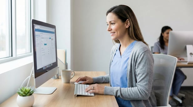 Medical billing coordinator working efficiently in a modern, paperless healthcare office
