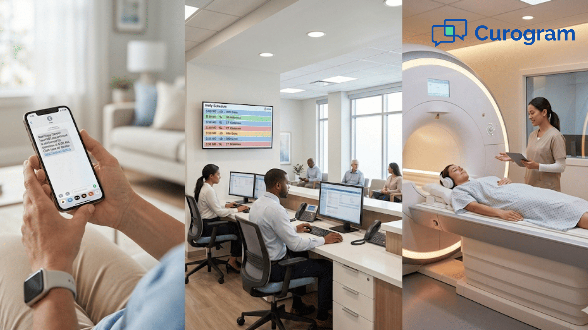 Organized radiology suite showing efficient patient scheduling and MRI prep
