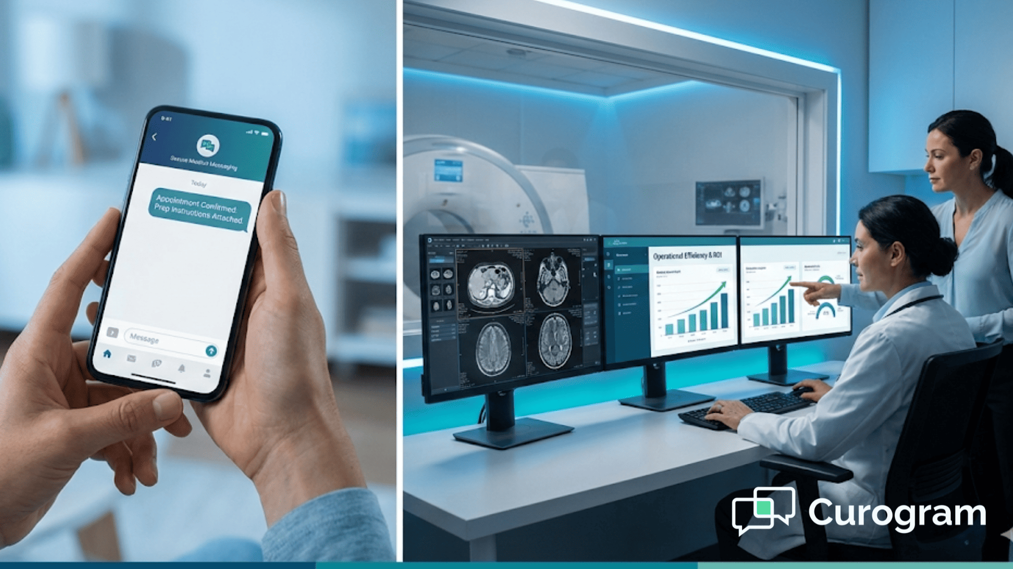 Healthcare administrator reviewing telehealth metrics in modern radiology practice