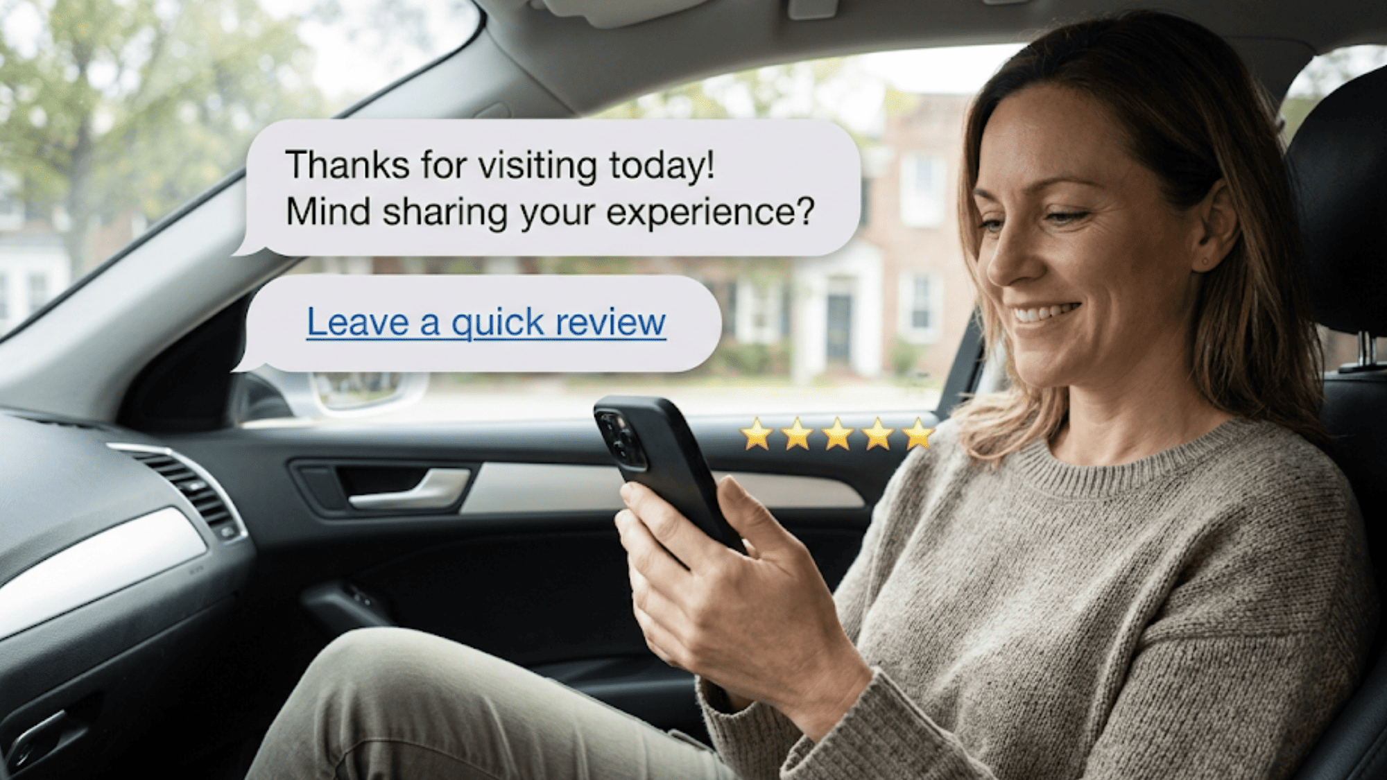 Patient receiving an automated SMS Google review request
