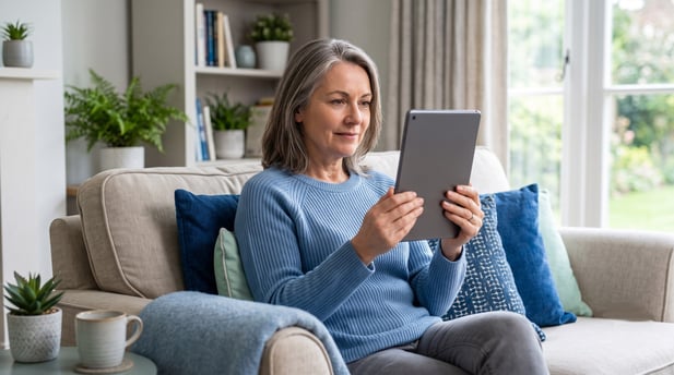 Patient using a tablet to do a video visit via telehealth