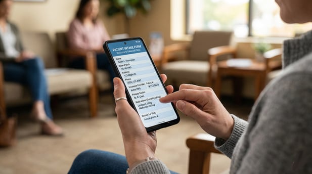 Smiling receptionist greets patients at Oakwood Healthcare front desk