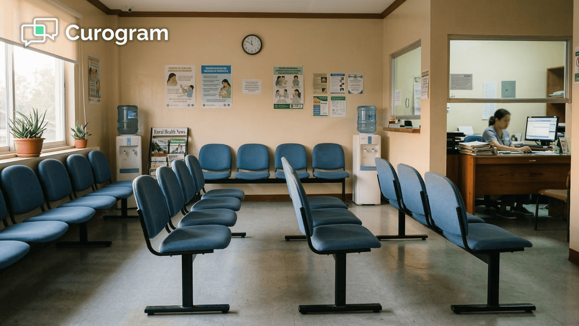 Empty rural clinic waiting room representing missed appointments and lost revenue