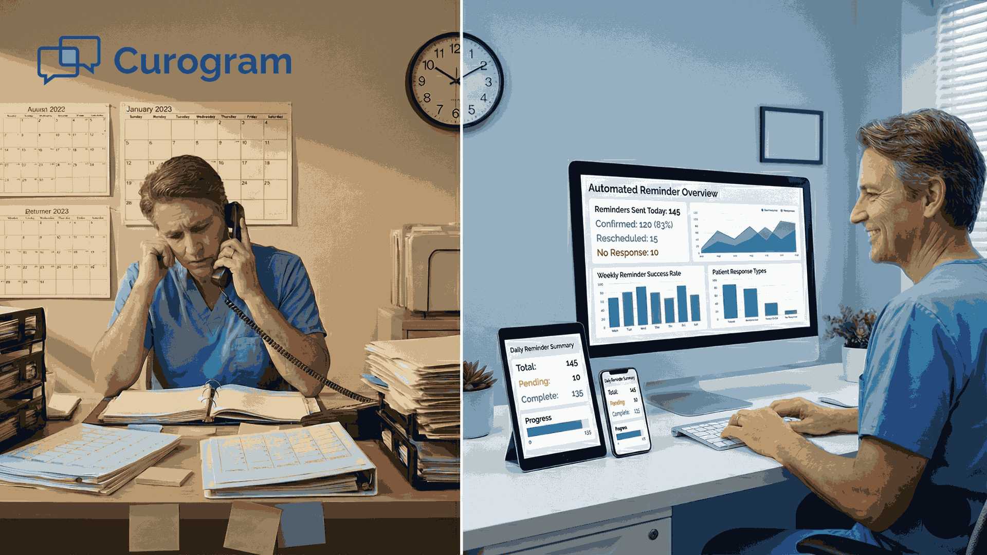 Staff using manual calls vs automated reminder system at imaging center