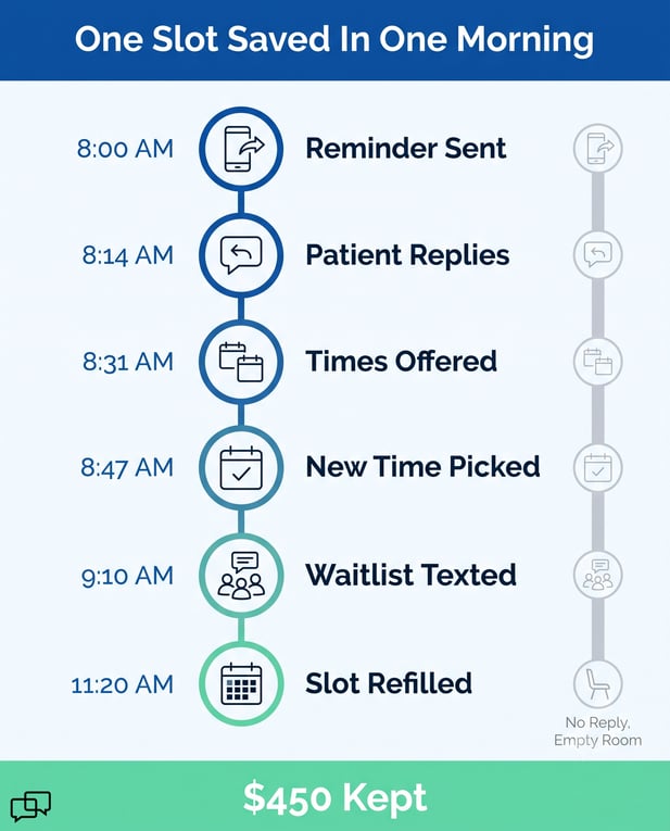 Timeline of a clinic refilling a canceled appointment to save $450