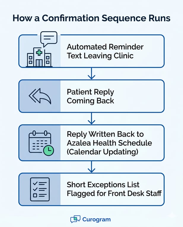 Automated patient appointment confirmation sequence infographic for clinics
