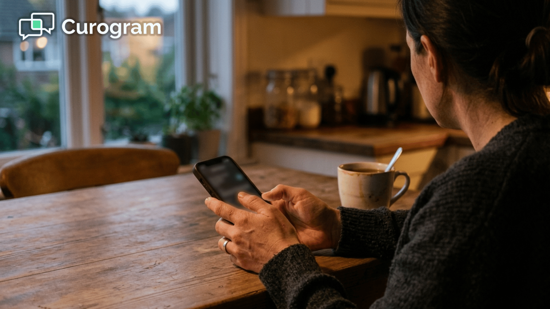 Hands holding a phone at night, hesitating before seeking behavioral health care online