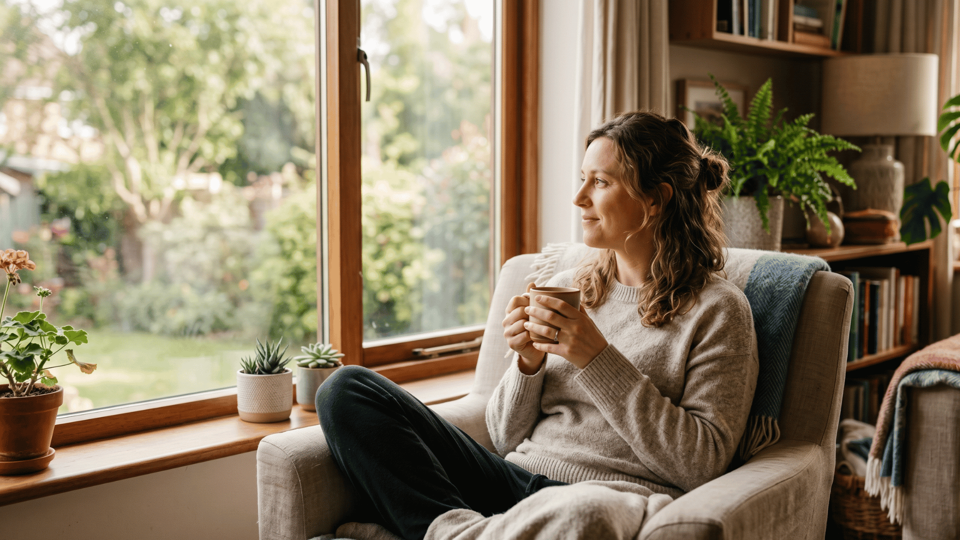 Person relaxing at home, relieved after a quick behavioral health text payment