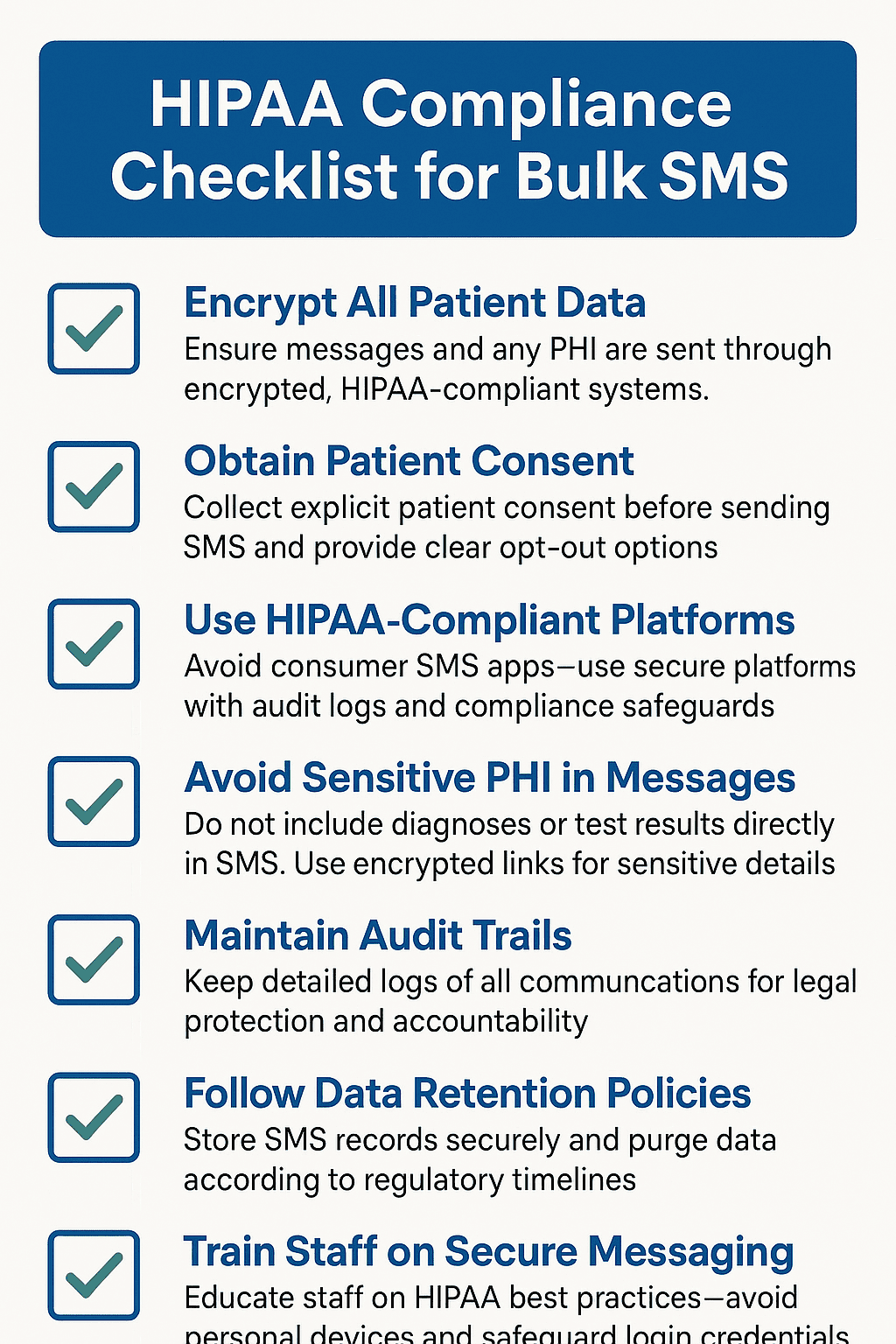 Checklist for HIPAA compliance when implementing bulk messaging campaigns