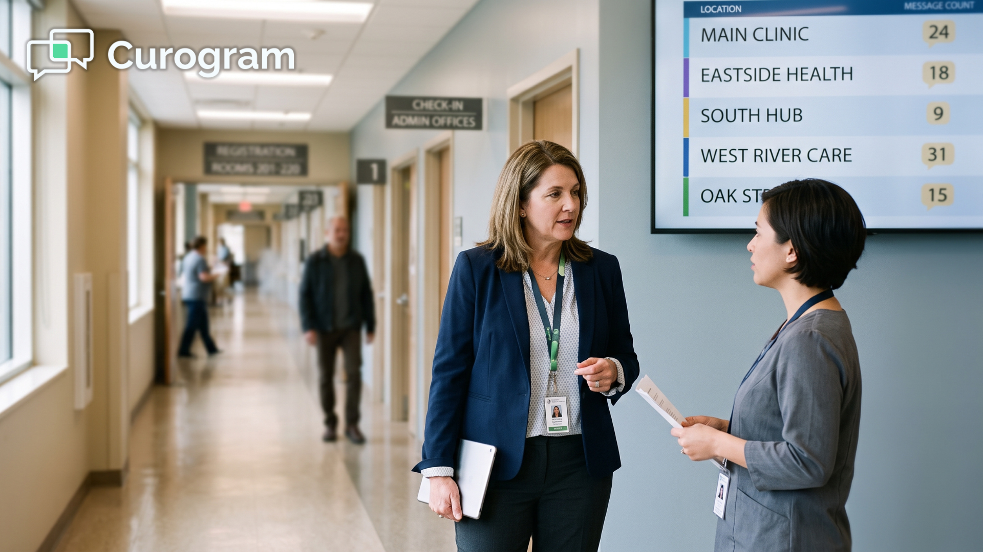 Clinic operations director reviewing patient message volume across network locations