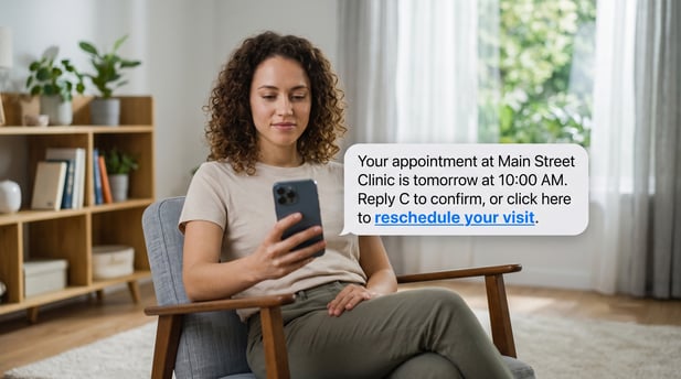 Patient at home getting a two-way text message