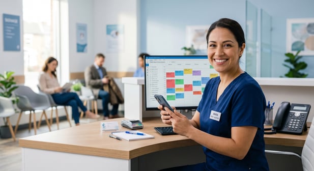 Healthcare administrator using patient texting to increase clinic bookings