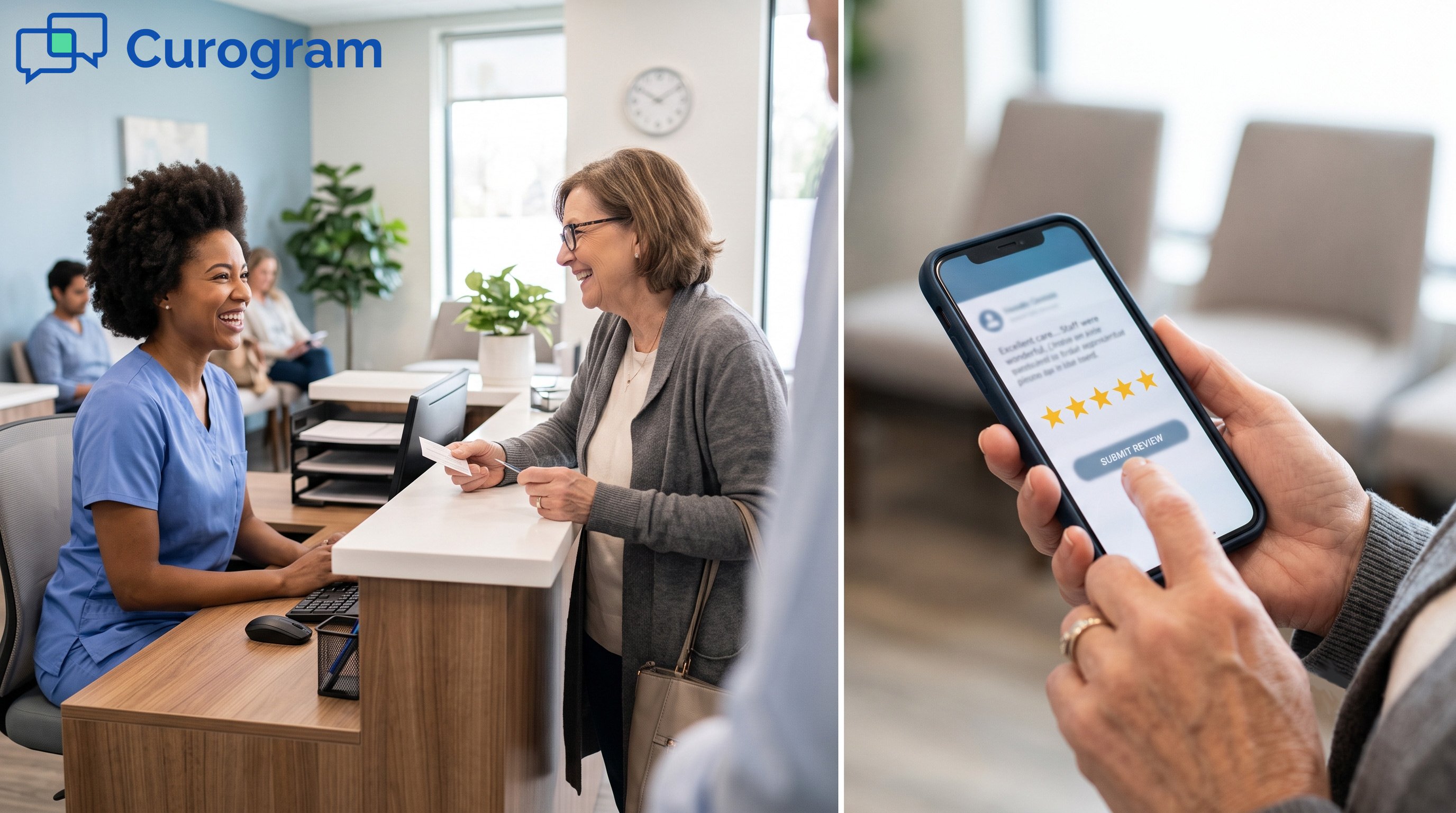 Happy healthcare patient moment leading to a positive Google review