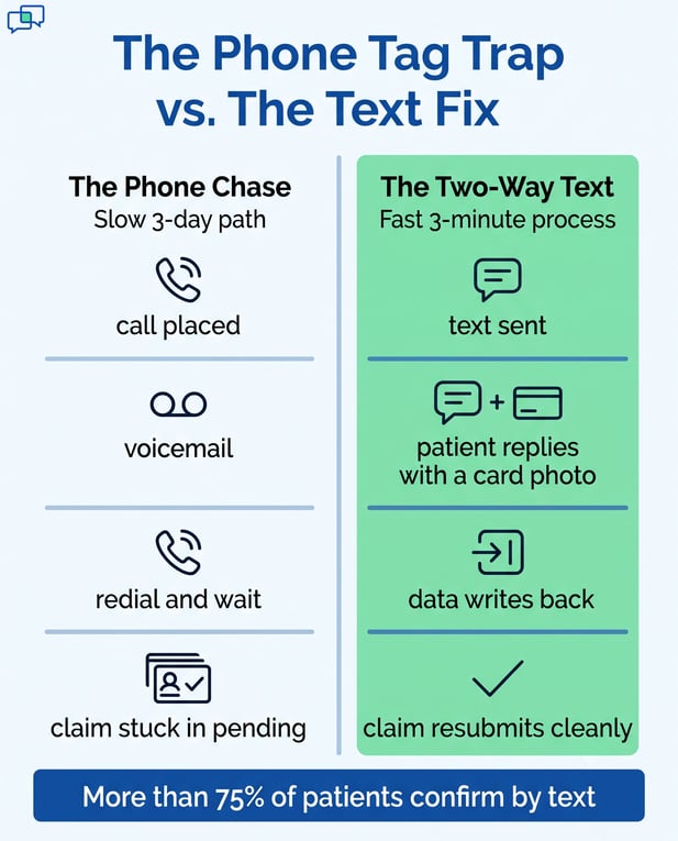 Infographic: Phone-based vs. text patient confirmation for healthcare claims