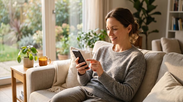 A patient finishing a digital intake form on their smartphone at home