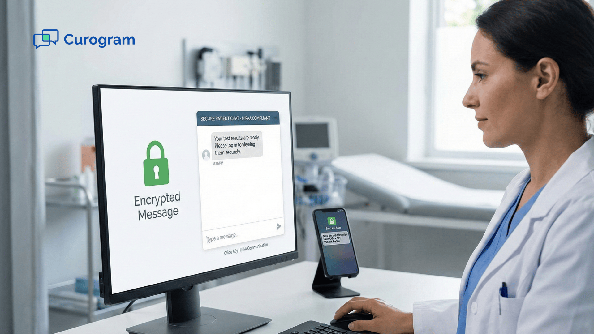 Provider viewing secure encrypted patient messages on a HIPAA-compliant platform.
