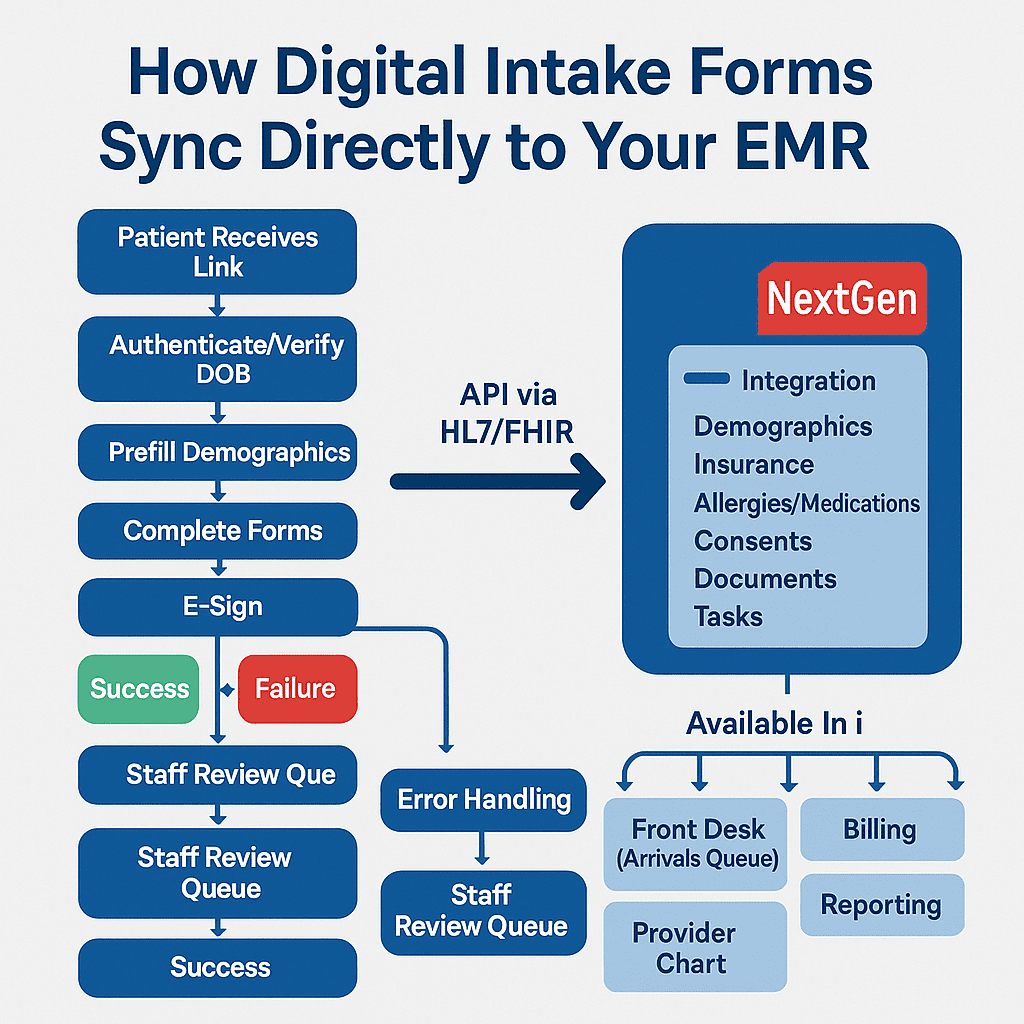 Summary of the inner workings of digital intake forms in syncing data into your EMR